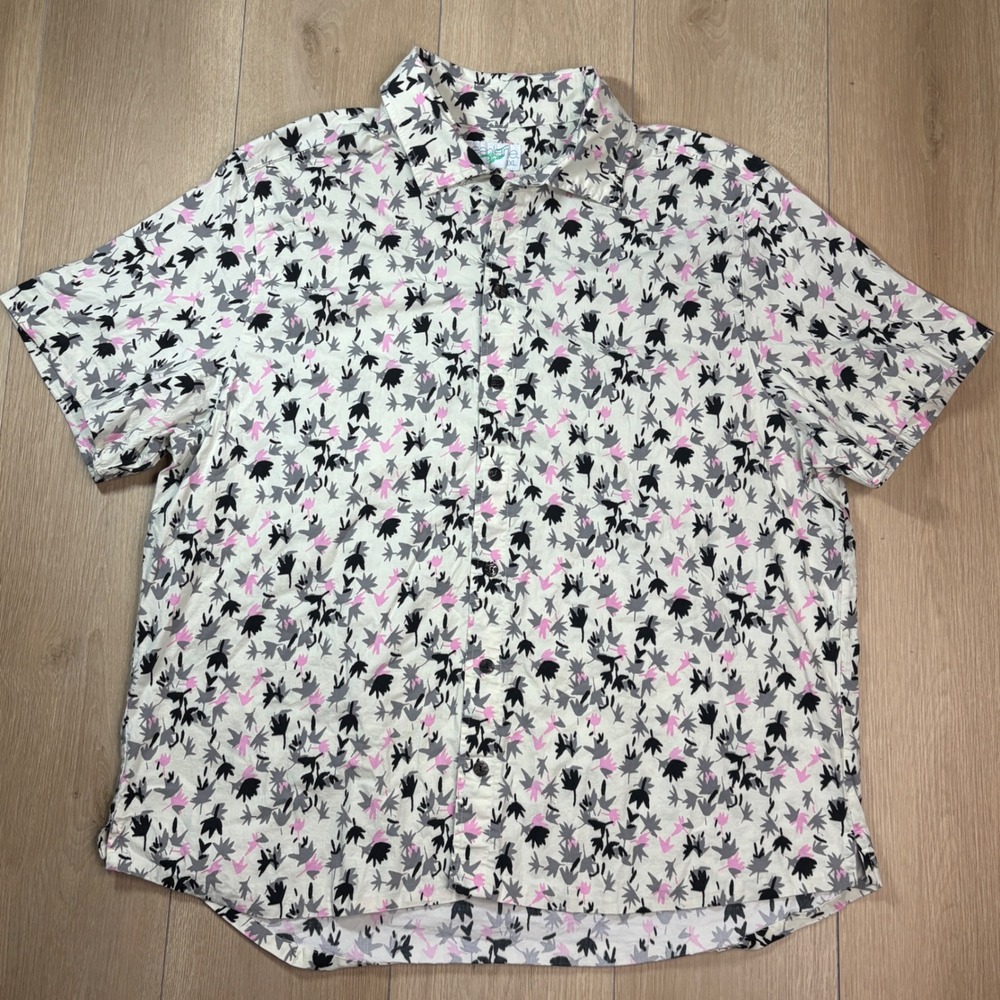 Seaplane Mens 3XL Short Sleeve Button Down Shirt Abstract Print Made in USA Pink